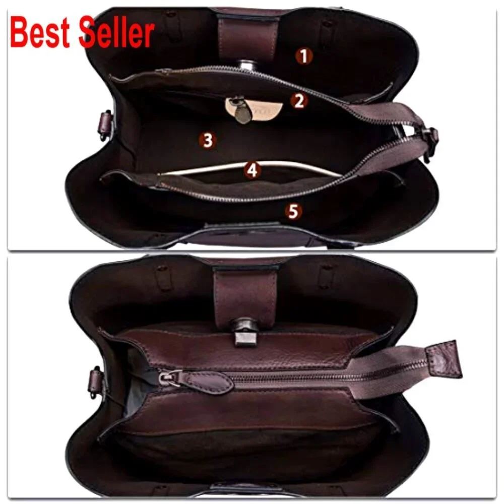 Genuine Leather Satchel Handbag Top Handle Shoulder Bag Tote
